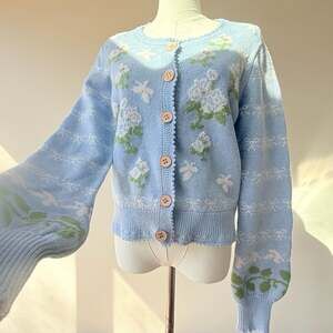 LoveShackFancy Charlo Floral Crop Cardigan in Periwinkle Orchard